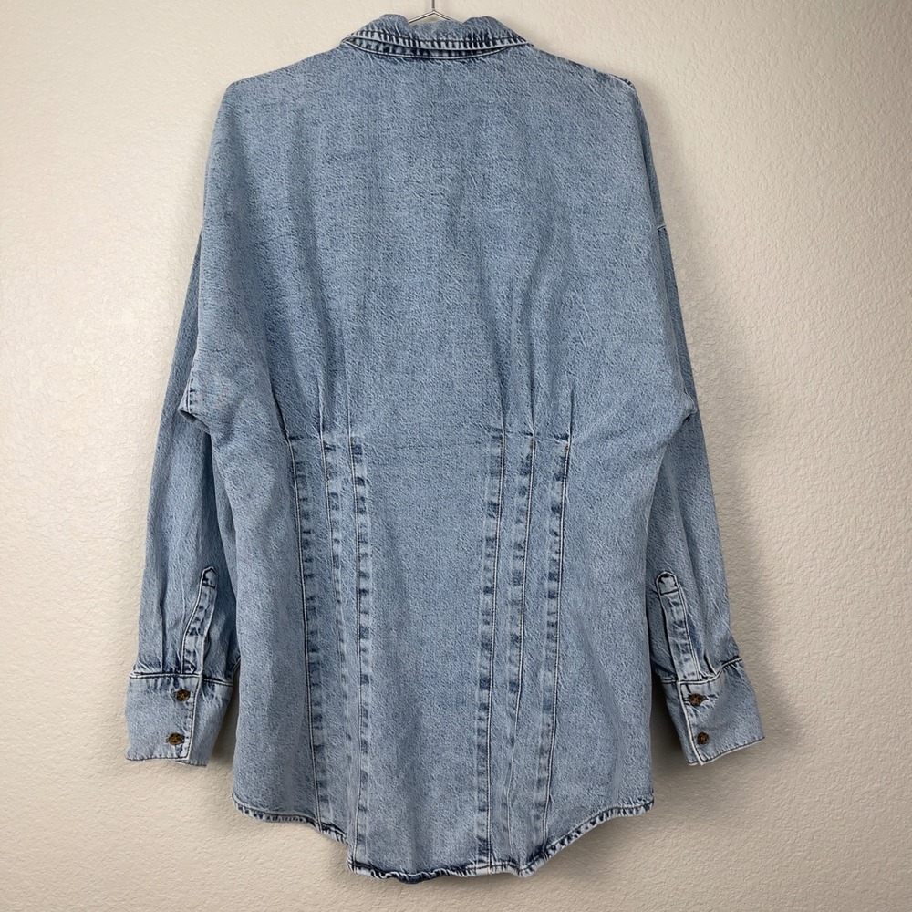 Good American Seamed Long Sleeve Denim Shirtdress Size 4 XL Blue Mini - Picture 7 of 15
